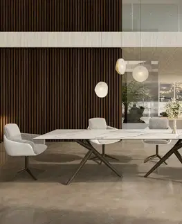 Jedálenské stoly DELIFE Jedálenský stôl Edge 300x100 keramika Calacatta Luxe bielo-zlato-šedá Estelar okrúhly kov titánový efektový povrch