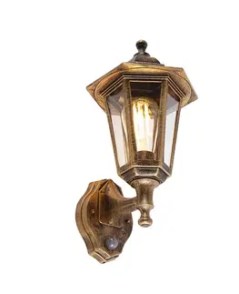 Vonkajsie svetlo so senzorom Klasická vonkajšia nástenná lampa starožitné zlato s pohybovým senzorom - New Haven