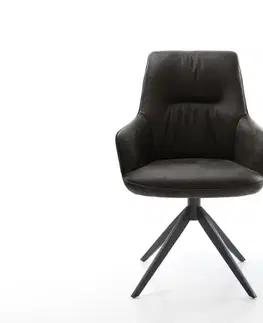 Jedálenské stoličky DELIFE Jedálenská stolička Zelia-Flex s opierkami mikrovlákno antracitová vintage krížová podstava široká čierna 360° otočná hojdacia funkcia vrecková pružina