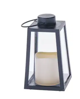 Vianočné dekorácie Lampáš s LED sviečkou Edera čierna, 10 x 18 x 10 cm, plast, patina
