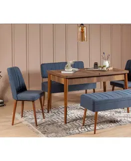 Jedálenské sety Jedálenský set s rozkladacím stolom a stoličkami (5 kusov) Vina 1048 - 4 - Walnut, Dark Blue