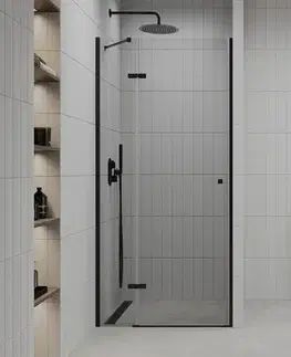 Sprchovacie kúty MEXEN - Roma Sprchové dvere krídlové 80, transparent, čierna sa stenovým profilom 854-080-000-70-00