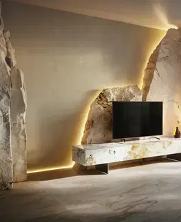 Televízne stolíky DELIFE TV stolík Cuor 200 cm keramika Minas Melange bielo-béžová 1 výklopné dvierka 1 zásuvka podstava závesná nerezová oceľ