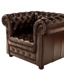 Sedacie súpravy Pohovka jednomiestna Chesterfield Manchester z pravej hovädzej kože Brown
