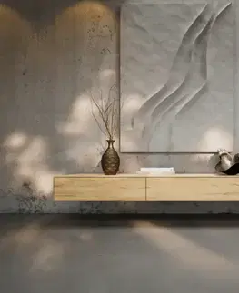 Televízne stolíky DELIFE TV stolík Cuor 200 cm keramika Laminam® sabbia v dubovej farbe 1 výklopné dvierka 1 zásuvka závesné