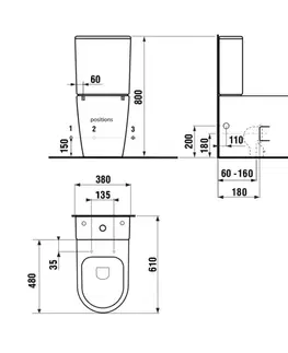 Záchody SAPHO - PACO RIMLESS WC kombi, spodný/zadný odpad, čierna mat PC1012WRB