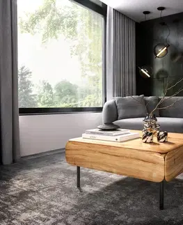 Konferenčné stolíky DELIFE Konferenčný stolík Shavani 90x90 cm akácia prírodná 2 zásuvky kov čierna
