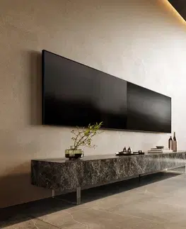 Televízne stolíky DELIFE TV stolík Cuor 250 cm keramika emperador extra leštená tmavohnedá 1 výklopné dvierka 1 zásuvka podstava závesná akrylové sklo