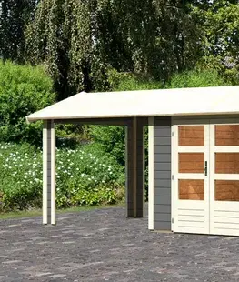 Drevené Drevený záhradný domček THERES 3 s prístavkom Lanitplast