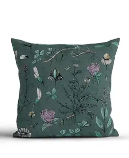 Dekoračné obliečky MKLozkoviny.sk Bavlnená obliečka na vankúš Renforcé 40 × 40 cm - Herbár tmavo zelený-  -
