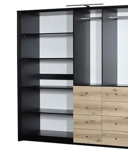 Šatníkové skrine HOLYWOOD 255 šatníková skriňa so zrkadlom, čierna/ dub artisan