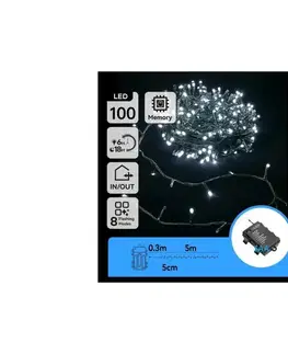 LED osvetlenie  B.V.  - LED vonkajší svetelný reťazec 100xLED/8 funkcií 3xAA 5,3 m IP44 studená biela B10303K2M