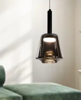Stropná svetla Lampa wisząca Bueno szklana czarna z kloszem dymionym do salonu