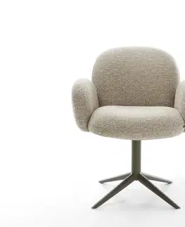 Jedálenské stoličky DELIFE Jedálenská stolička Nube-Flex s opierkami tkanina mäkká béžová krížová podstava titánová farba 360° otočný kolísacia funkcia vrecková pružina