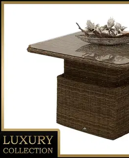 Stolčeky DEOKORK Ratanový stôl výsuvný jedálenský/odkladací 100 x 100 cm BORNEO LUXURY (hnedá)