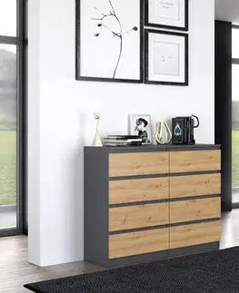 Komody a skrinky Široká komoda so zásuvkami WALMA M8 120, antracit/ dub artisan