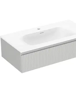 Kúpeľňový nábytok MEXEN/S - Rivel kúpeľňová skrinka 90 cm s umývadlom Vela, 1 šuplík, reliéf, šedá mat/biela mat 91A20-09023-1-BF62-W23M01
