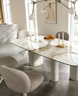 Jedálenské stoly DELIFE Jedálenský stôl Edge zaoblený 240×120 cm keramika Minas Melange bielo-béžová Troa kov biela