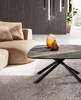 Konferenčné stolíky DELIFE Konferenčný stolík Edge zaoblený tvar 90x90 cm keramika Laminam® Noir Desir hnedá Sarity kov čierna