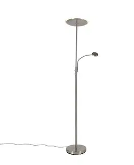 Stojace lampy Moderná stojaca lampa oceľ vrátane LED stmievateľná s ramenom na čítanie - Strela