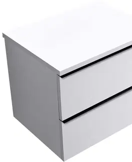 Kúpeľňový nábytok CERANO - Kúpeľňová skrinka Velora - biela matná, úchytka čierna + doska pod umývadlo Navira Pro - 36 mm - 70x56,6x46,5 CER-668516
