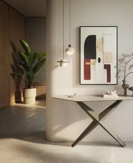 Konzolové stolíky DELIFE Konzolový stolík Edge polygonálny 140×50 cm keramika Laminam® Travertino Bianco krémovo biela Zentharo kov titánová farba