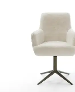 Jedálenské stoličky DELIFE Jedálenská stolička Heira-Flex s opierkami plyšový manšester krémovo biela krížová podstava titánová farba 360° otočný kolískacia funkcia vrecková pružina