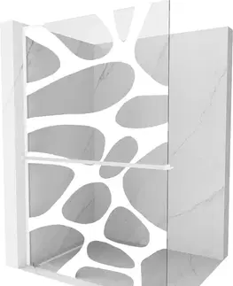 Sprchové dvere MEXEN/S - Kioto+ L Sprchová zástena WALK-IN s poličkou a držiakom uterákov 100 x 200, biely vzor, biela 800-100-123-20-97