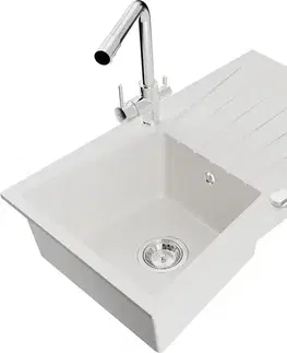 Kuchynské drezy MEXEN/S MEXEN/S - Cesar granitový drez s odkvapkávačom vrátane batérie Duero, biela 6514-20-671600-00