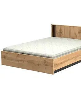 Dvojlôžkové postele Posteľ La30 140x200 Lamelo Dub Wotan/Čierna Mat