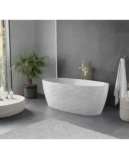 Vane MEXEN/S - Olea voľne stojaca vaňa vzor 170 x 80, biela, sifón a prepad zlatá kartáčovaná 52821708000-55