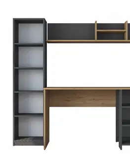 Konferenčné stolíky Pracovný stôl s knižnicou Hado Walnut and Anthracite