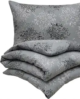 Obliečky Stanex Bavlnené obliečky Vetvičky sivá, 140 x 220 cm, 70 x 90 cm