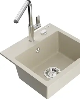 Kuchynské drezy MEXEN/S MEXEN/S - Milo granitový drez 1-miska vrátane batérie Flora, béžová 6505-69-670401-00