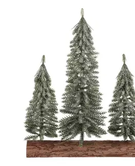 Vianočné dekorácie Vianočná dekorácia Smreky na kláte - trio, 34 cm, srienistý, zelená