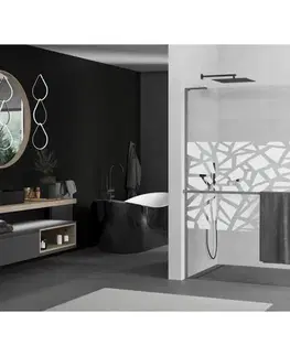 Sprchové dvere MEXEN/S - Kioto+ L Sprchová zástena WALK-IN s poličkou a držiakom uterákov 70 x 200, biely vzor, grafit metal 800-070-123-95-85