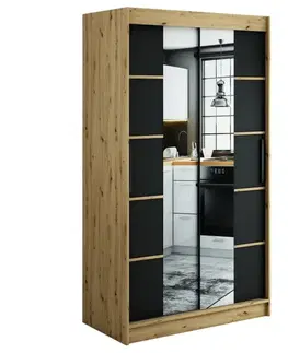 Šatníkové skrine Skriňa Halifax V4 120 Dub Artisan/čierna/Zrkadlo