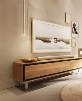Televízne stolíky DELIFE TV stolík Stonegrace 200 cm dub prírodný 4 dvierka nohy štvorcové nerezová oceľ kefované