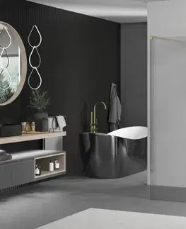 Sprchové dvere MEXEN/S - Kioto Sprchová zástena WALK-IN voľne stojaca 120 x 200, prúžky 8 mm, zlatá 800-120-002-50-09