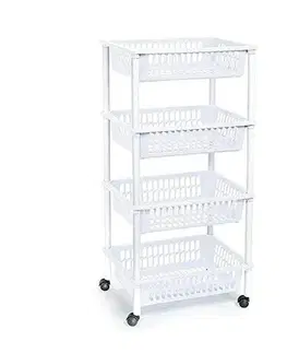 Regály a poličky Kinekus Regál plastový 4-poschodový 40x29x85CM biely na kolieskach "Mito 4" TONTARELLI