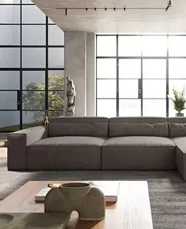 Rohové sedacie súpravy DELIFE Rohová pohovka Sirpio XL 370x170 cm mikrovlákno khaki-hnedá variabilné ležadlo