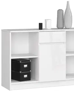 Komody a skrinky Dizajnová komoda B52-120, biela / biely lesk