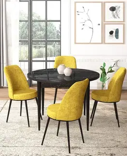 Jedálenské sety Dining Table & Chairs Set (5 Pieces) Tor - Black Marble, Mustard