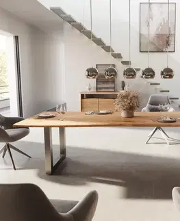 Jedálenské stoly DELIFE Jedálenský stôl Edge 300x100 akácia prírodná nerezová oceľ široký Live-Edge