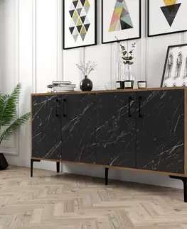 Komody Konzolový stolík Kiev 160 - Walnut, Black Marble