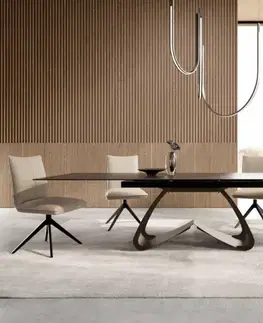 Jedálenské stoly DELIFE Jedálenský stôl Edge 200-300x100 keramika Laminam®Noir Desir hnedý podstava v tvare W titanový efekt rozkladací