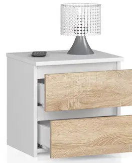 Nočné stolíky Moderný nočný stolík CALIN40, biely / dub Sonoma