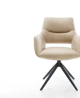 Jedálenské stoličky DELIFE Jedálenská stolička Yago-Flex s opierkami mikrovlákno béžová vintage krížová podstava široká čierna otočná o 360° s hojdacou funkciou vrecková pružina