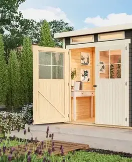 Drevené Drevený záhradný domček GLUCKSBURG 3 s prístreškom 190 Lanitplast