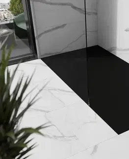Vane MEXEN/S - Stone+ obdĺžniková sprchová vanička 160 x 70, čierna, mriežka čierna 44707016-B